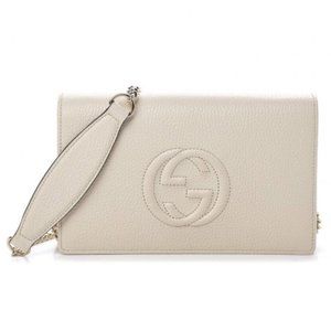 New Gucci Ivory White Soho Disco Leather Wallet on Chain Crossbody Shoulder Bag